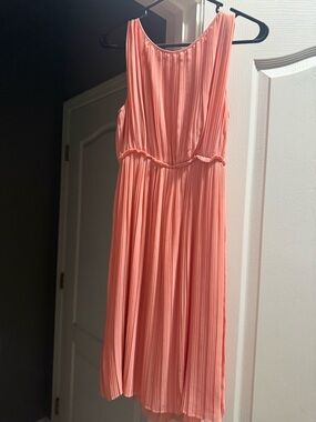 Max Studio Pleated Coral Midi Dress